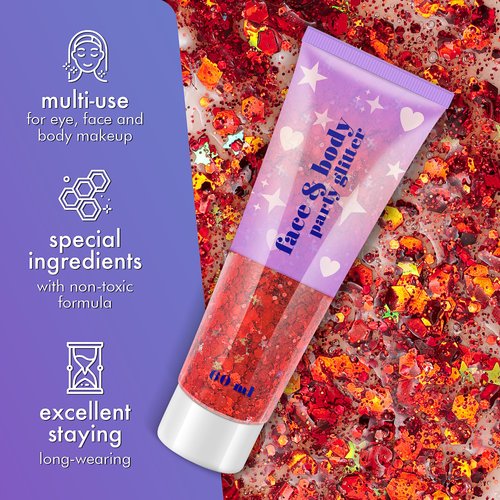 Holographic Body Glitter Gel, 120ml Face Shimmer Makeup for for Hair, Face, Arm, Nail, Eyeshadow, 2 Jars Chunky and Powder Mixed Iridescent Sequins Party Glitter Gel for Rave Festival (Red & Green)