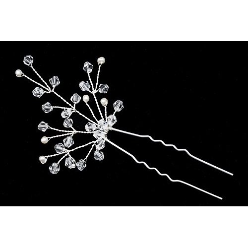 Set of 2 Handmade Freshwater Pearl Crystal Flower Hair Pins H053
