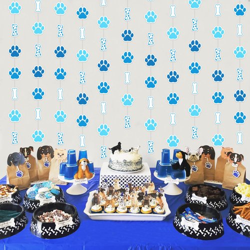 Cheereveal 8Pcs Dog Garlands Banners, Blue Puppy Dog Paw Print Hanging Streamers, Pet Dog Themed Birthday Baby Shower Party Decorations Supplies for Boys