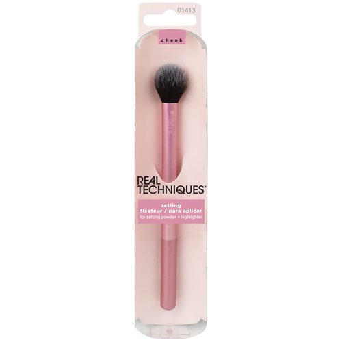 Real Techniques Makeup Setting Brush, For Setting Powder, Loose Powder, & Pressed Powder, Face Makeup Brush, 402 Brush, Sheer Coverage For Highlighter, Synthetic & Cruelty-Free Bristles, 1 Count