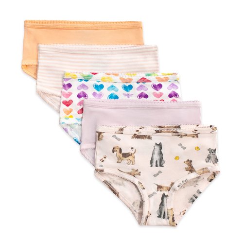 Burt's Bees Baby Baby Toddler Girl Underwear, Organic Cotton, Pack of 5, Puppies & Rainbows, 4-5T