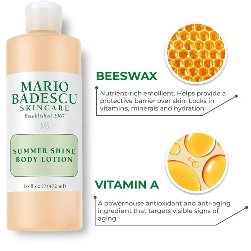 Mario Badescu Summer Shine Body Lotion Enriched with Vitamin A, Lightweight and Radiant, Non-Greasy Candlelit Glow Body Shimmer, Ideal for All Skin Types, 6 oz.