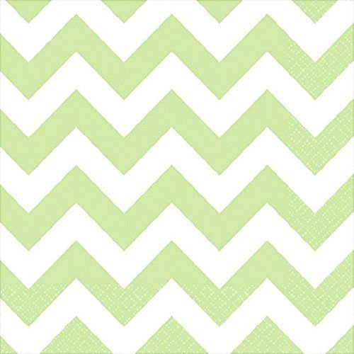 Disposable Chevron Print Beverage Napkins Tableware, 16 Pieces, Made from Paper, Leaf Green, by Amscan