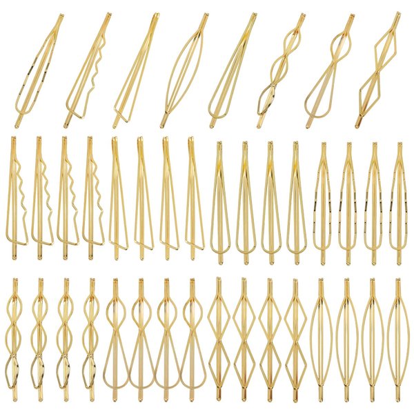 Cinaci 40 Pack 8 Styles Simple Plain Non Slip Gold Metal Hair Clips Barrettes Bobby Pins Hair Accessories for Women Girls (Gold-40 Pack)