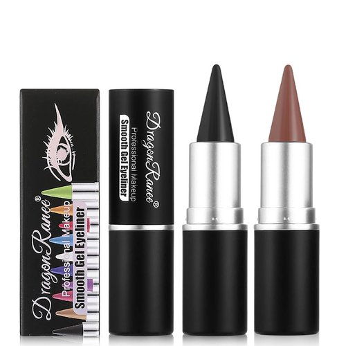 Skynest 2Pcs Black Dark Brown Gel Eyeliner Pencil Set,Natural Cream Eye Liner Waterproof Smudge Proof,Cat Eye Black Smokey Eyeshadow Palette Stick Crayon,Goth Halloween Makeup