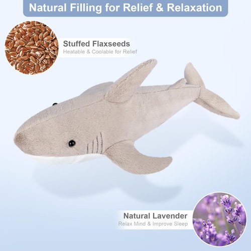 SuzziPals Microwavable & Coolable Shark Plush, Shark Stuffed Animal, Microwave Heating Pad Stuffed Animal for Cramps & Pain, Lavender Heated Stuffed Animals, Shark Plushies Shark Toys, Shark Gifts