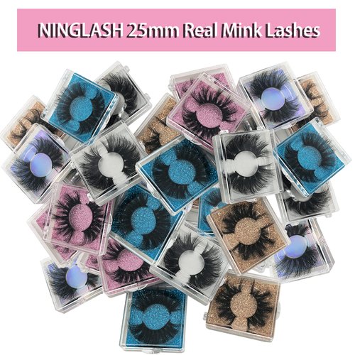 25MM Mink Eyelashes Wholesale Ninglash 30 Pack False Eyelashes, Dramatic Real Mink EyeLashes, Thick HandMade Full Strip Lashes, Crueltyl Free Fluffy Lash, 3D Mink Lashes Bulk …