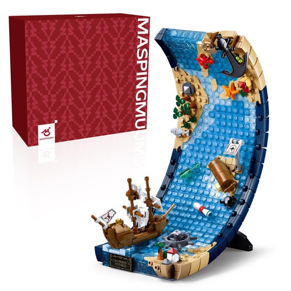 maspingmu Ideas Columbus Sailing Ship Pirate Ship Building Block Set, Creative Ocean Exploration Boat Building kit, a Creative Home Decor Gift for Adults and Teens, Compatible with Lego