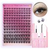 EYDEVRO Wispy Lash Clusters Kit Natural Lash Extension Kit Clear Band Cluster Lashes Eyelash Extension Kit 143 Pcs Invisible Band Eyelash Clusters With Waterproof Lash Bond and Seal and Lash Tweezers
