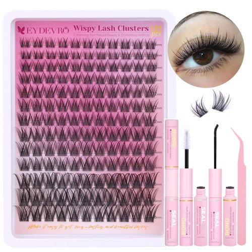 EYDEVRO Wispy Lash Clusters Kit Natural Lash Extension Kit Clear Band Cluster Lashes Eyelash Exte...
