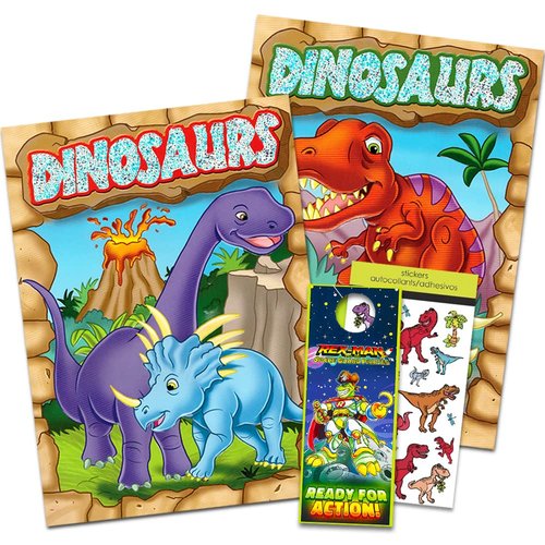 Dinosaur Coloring Book Super Set Kids Toddler - 2 Books and Over 50 Dinosaur Stickers
