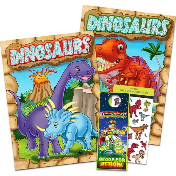 Dinosaur Coloring Book Super Set Kids Toddler - 2 Books and Over 50 Dinosaur Stickers