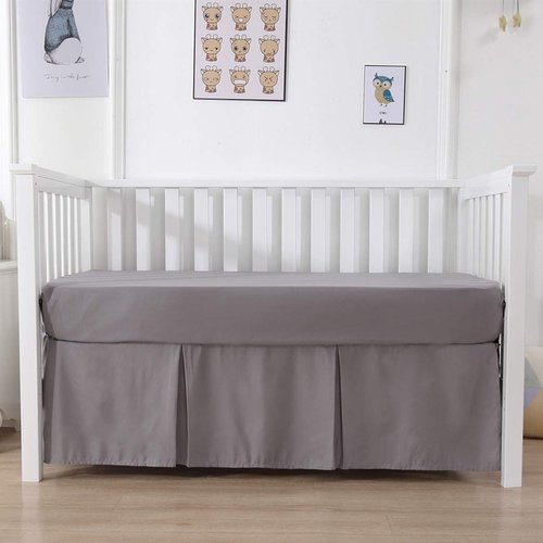 Belsden Crib Skirt with Durable Woven Platform for Boy and Girl, Both Long Sides Pleated, Split Corners Dust Ruffle for Easy Placement Inside of Standard Crib, 14 inches (36cm) Length Drop, Grey Color