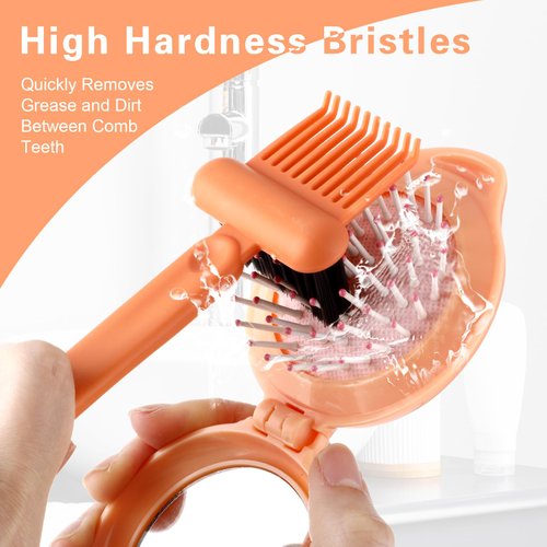 2-In-1 Comb Cleaning Tool, Hair Brush Cleaner, Mini Hair Brush Remover Rake Comb Cleaning Brush Hair Dirt Remove Instrument for Removing Hairs Dust Dirt Lint Home Salon(Orange)