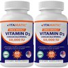 Vitamatic 2 Pack Vitamin D3 50,000 IU (as Cholecalciferol), Once Weekly Dose, 1250 mcg, 60 Veggie Capsules 1 Year Supply, Progressive Formula Helping Vitamin D Deficiencies (Total 120 Veg Capsules)