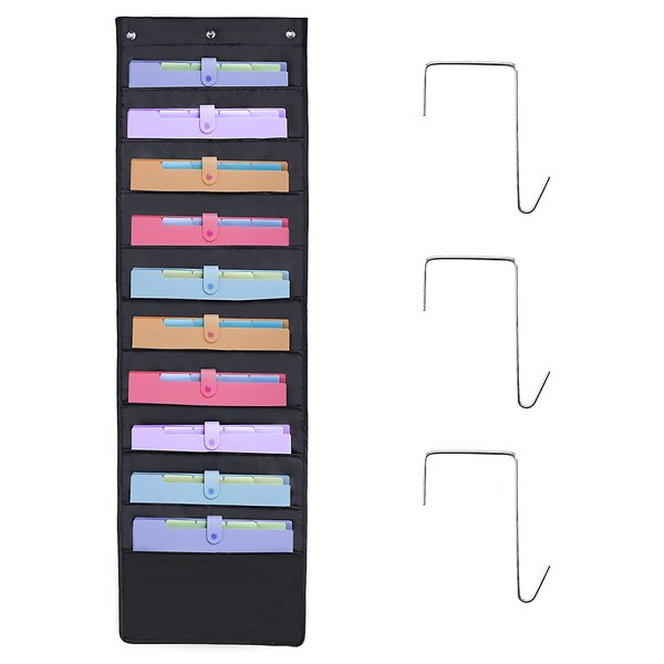 HAOHAN 10 Pockets Over Door Hanging Wall File Organizer, Oxford Cloth Storage Pocket Chart for Magazines, Pens, File Folders in Office and School