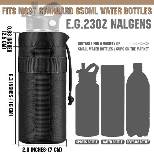 IronSeals Adjustable Tactical Water Bottle Pouch Foldable MOLLE Water Bottle Holder Drawstring Open Top Travel Water Bottle Bag