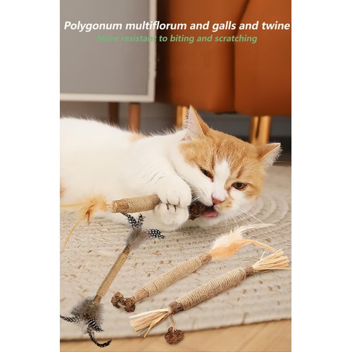 Kamanda Cat Toys, 8Pcs Silvervine Cat Toy, Silvervine Sticks Cat Toys for Indoor Cats, Cat Kitten Chew Toys for Aggressive Chewers, Cat Dental Toy for Kitten Teeth Cleaning, Matatabi for Cats