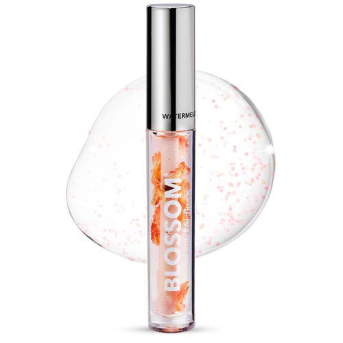 Blossom Lip Oil with Olive Oil + Grape Seed Oil, Moisturizing and Hydrating Shimmer Sparkle, Infused with Real Flowers, 3g, Watermelon
