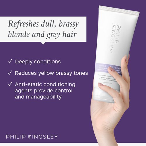 PHILIP KINGSLEY Pure Blonde/Silver Brightening Daily Purple Conditioner for Blonde Gray Brassy Colored Highlighted Bleached Hair Toner for Orange Brassiness and Yellow Tones, 6.76 oz