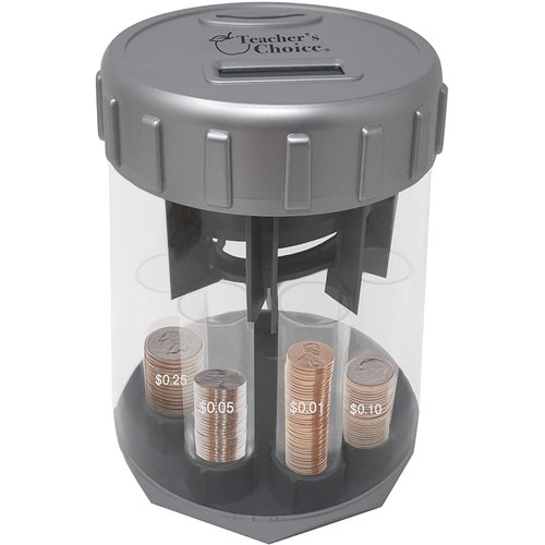 Teachers Choice Digital Coin Counter Automatic Coin Sorter - 2023 Version - Automatically Sorts U.S. Coins into Individual Tubes and Keeps Digital Count, with 20 Coin Wrappers Included (Gray)