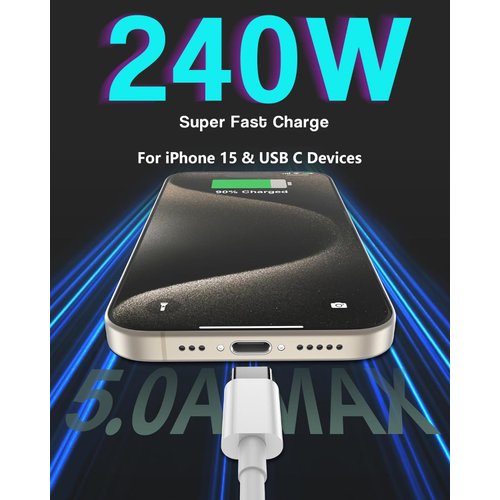 240W USB C Cable, USB C to USB C, C to C Cable Fast Charging for MacBook Pro/MacBook Air, iPad Pro/iPad Air, iPhone 16 Pro Max/ 16 15 Pro/Plus,Samsung,Compatible 140W/100W /65W/45W/35W/20W (2Pack,3ft)