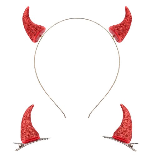 3 Pcs Halloween Devil Horns Headband Hair Clips Red Demon Vampire Cow Ears Hair Hoops Bands Headpiece Hairband Barrettes Hair Pins Hairpins Hairclips Women Christmas Cosplay Birthday Party Accessories