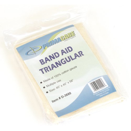 Primacare D-3680 First Aid Triangular Splint Bandage with Safety Pins for Sprain and Broken Bones Support, Latex Free Non-Woven Cotton, 40x40x56 (Pack of 12)