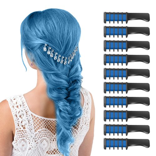 MSDADA Blue Hair Chalk for Girls - 10 Pcs New Hair Chalk Comb Temporary Bright Washable Hair Colo...