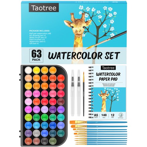 Watercolor Paint Set, 48 Colors Watercolors Painting Kit Washable Water Colors with 10 Paint Brushes, Brush Pen, Palette, Drawing Pad, Arts Crafts Painting Supplies Art Set for Kids Adults Artist