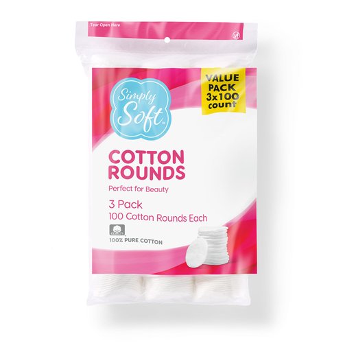 Medline Simply Soft Cotton Rounds (300 Count), 100% Cotton Absorbent and Textured Cotton Pads, Lint-Free