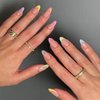 Pink Press on Nails French Tip Fake Nails Medium Almond False Nails with Blue Pink Purple Yellow Tip Designs Glue on Nails Full Cover Stick on Nails Cute Acrylic Nails Glossy Artificial Nails
