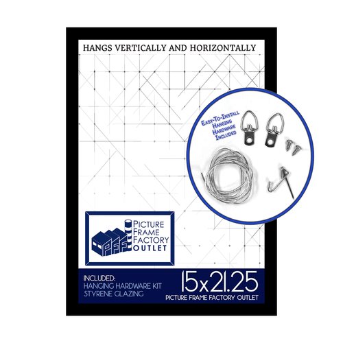 15"x21.25" Picture Frame/Puzzle Frame - 1.25" Flat Black Profile - Hanging Hardware and Plexiglass Included