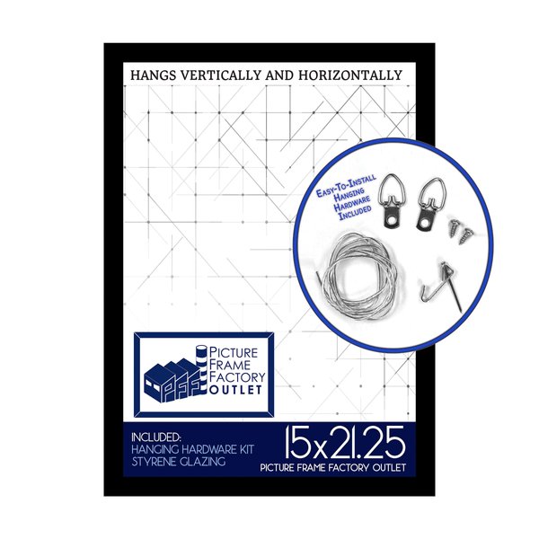 15"x21.25" Picture Frame/Puzzle Frame - 1.25" Flat Black Profile - Hanging Hardware and Plexiglass Included