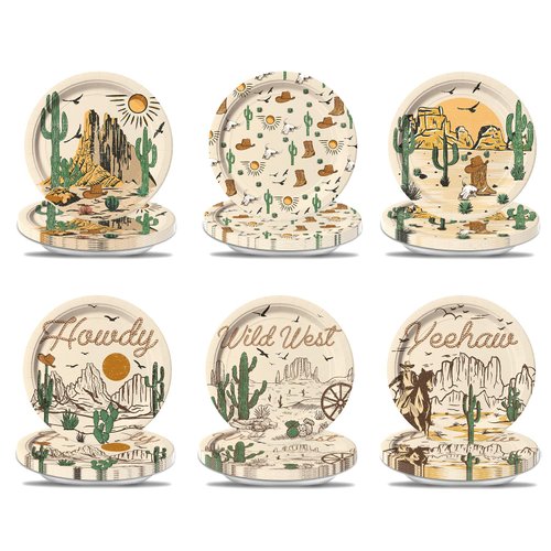 NUTTYBASH 60 Pcs Western Cowboy Paper Plates, Rodeo Theme Birthday Party Decorations Cowboy Party Supplies for Wild West Cowboy Rodeo Baby Shower Party Supplies