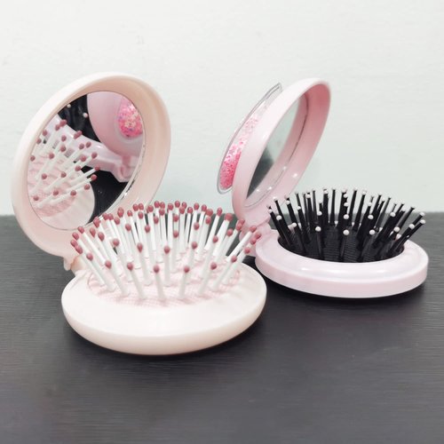 2 Pack Folding Travel Mini Hair Brushes with Mirror for Women and Girls, Pocket Hair Comb Round Wet BrushThrough Tangles With Ease For All Hair Types