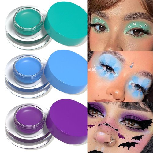 evpct 3Pcs Cyan green Blue Purple Gel Eyeliner Waterproof Smudge Proof Eyebrow Cream Pomade Set with Brushes Long Wear Last All Day,Work Great with Eyebrow Eyeliner Face Body Paint Stick 113+120+121