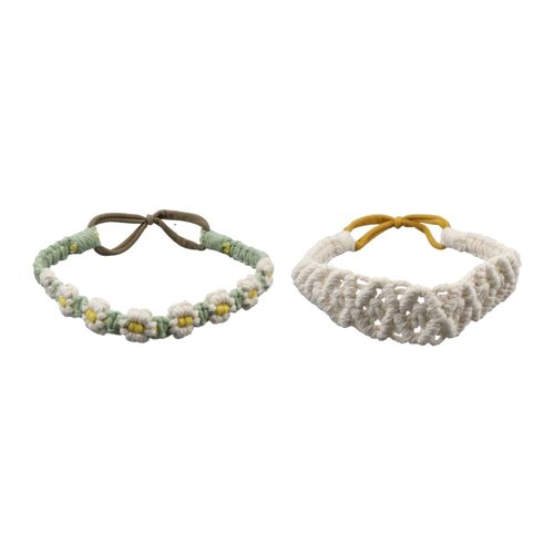 Pokinge 2Pcs Bohemia Style Crochet Hairband Sweet Hair Scarf Vintage Small Daisy Hair Accessories Cute Braided Hair Rope for Women and Girls
