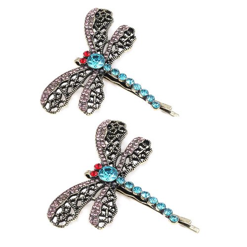 2PCS Vintage Rhinestone Hair Clips Hollow Dragonfly Graphics Hairpin Side Clip Alloy Barrettes Bo...