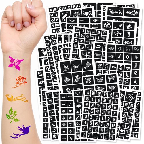 JUNEBRUSHS 1152 Pcs Temporary Tattoo Stencils, Henna Tattoo Stencils with Various Tattoos Stencils Stickers for Kids Boys Girls Women Face Make up Art Craft Festival Gift (29 x 21 cm)