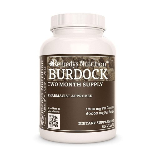 Remedy's nutrition Burdock Root Extract Powder 1,000mg Vegan Capsules Herbal Supplement - Non-GMO, Gluten Free, Dairy Free - Two Month Supply (60 Count), One (1) Vegan Capsule per Serving