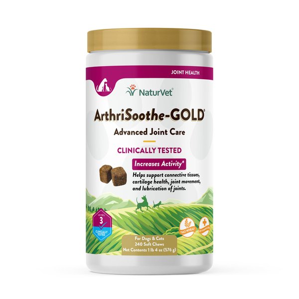 NaturVet Arthrisoothe Glucosamine for Dogs – Dog Supplement with Glucosamine, MSM, Chondroitin & Hyaluronic Acid – ArthriGold Level 3 – 240 Soft Chews