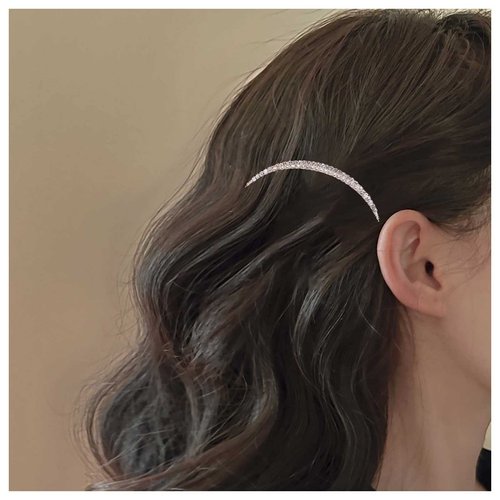 Yheakne Boho Crystal Moon Hair Clip Cz Crescent Hair Pin Clip Gold Rhinestone Crescent Moon Hair Barrette Pin Cz Head Clip Headwear Decorative Headpieces Hair Accessories for Women and Girls (Gold moon)
