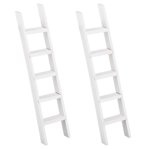 AHANDMAKER 2 pcs Mini Wood Doll House Ladder 5 x 1.2 Inch Miniature Ladder Dollhouse Decoration Accessories Mini Doll House Ladder for Landscape, Dollhouse Decor, White