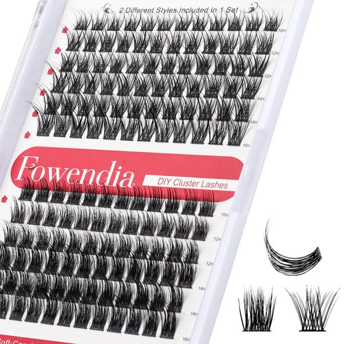 Fowendia Cluster Lashes Natural Lash Clusters DIY Eyelash Extensions 144 Pcs Individual Lashes D Curl Reusable Eyelash Clusters Wispy Volume Lash Extension Easy Use at Home (D-10-16MM, F02 Lashes)