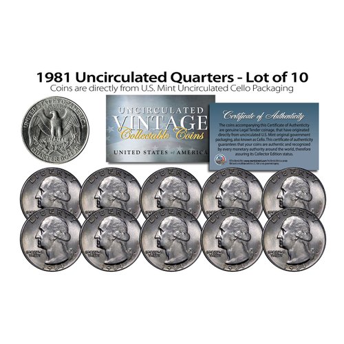 1981 US Mint Quarters Uncirculated Coins from U.S. Mint Cello Packs (Qty 10)