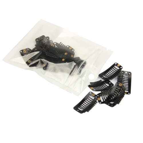 20pcs Stainless Snap Comb Clips for Wigs and Hair Extensions, DIY Hairpiece Accessories (Black)