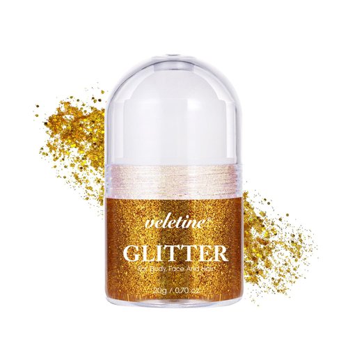 Veletine Body Glitter, Roll-on Glitter for Body, Face, Hair and Lip,Shimmer Three-Dimensional Glitter, Halloween Sparkling Body Contouring Highlight Makeup, 20g/0.7 oz (Yellow)