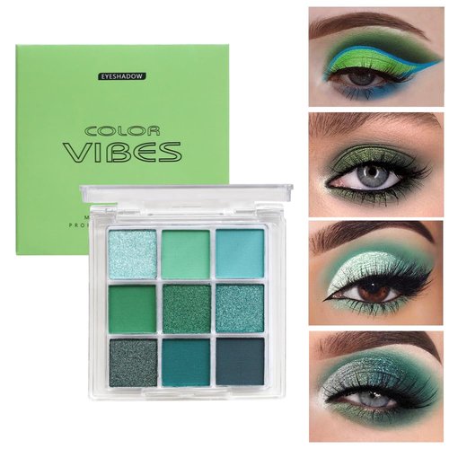 Eaureum Avocado Green 9 Colors Green Matte Glitter Eyeshadow Palette,Highly Pigmented Green Multi Colors Eyeshadow Palette for Natural Makeup,Women Girls Valentine Gifts