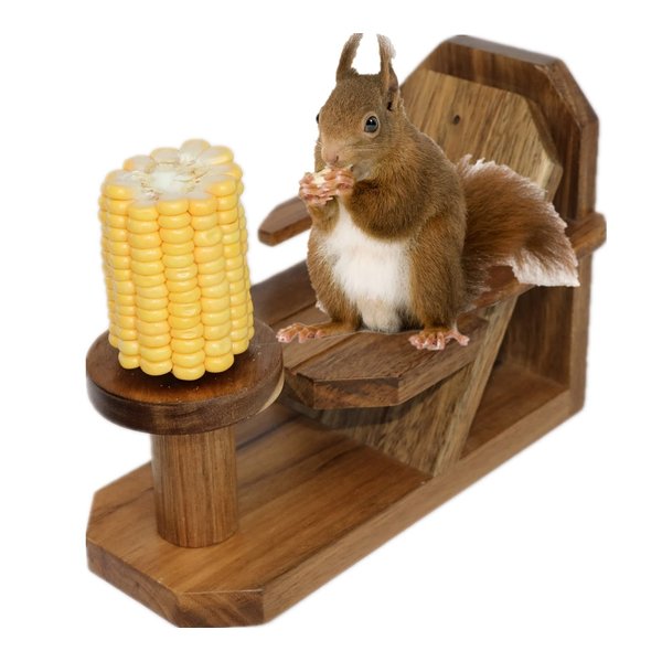 Pampel Squirrel Feeder Table and Chair Hand-Crafted with Acacia Wood No Assembly Required Squirrel Feeder for Outside with Corn Cobs, Cute Chipmunk Feeder with Solid Structure for Squirrel Gift